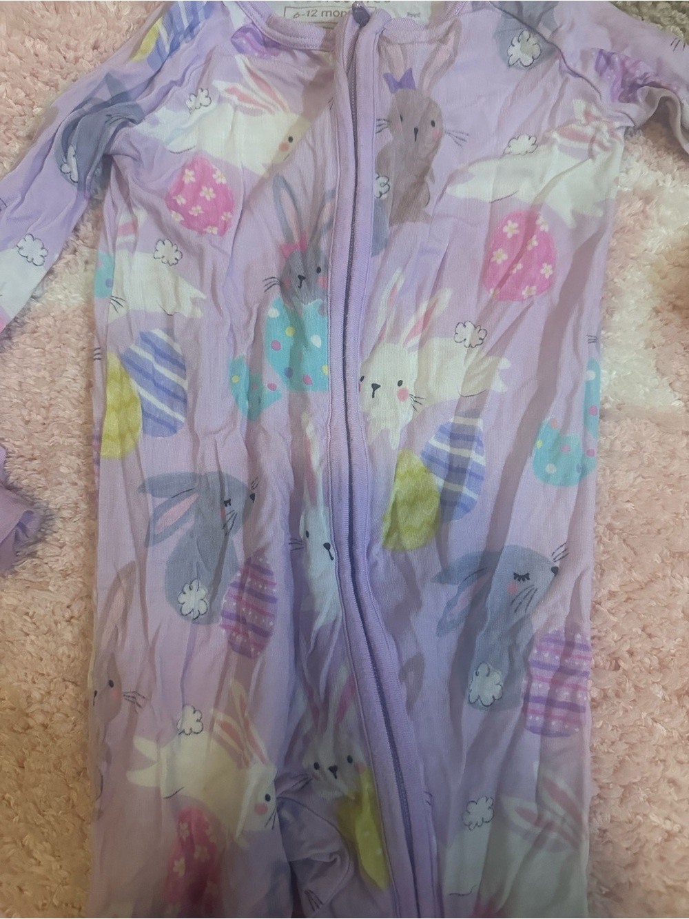 Little Sleepies Baby Pajama Romper in Lavender Easter print size 6-12m